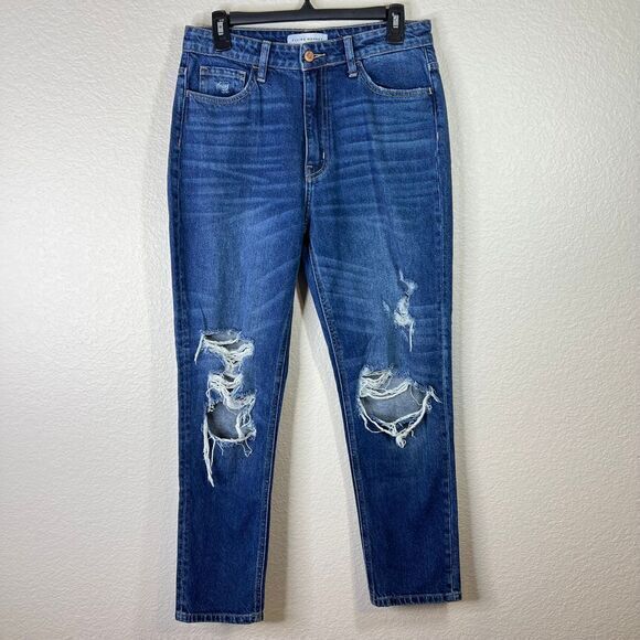 Flying Monkey Distressed High-Rise Straight Leg Jeans Blue Denim Ripped‎ 28 - Picture 1 of 9